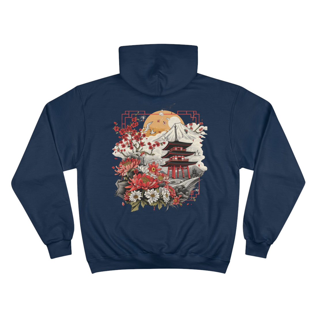 The Essence of Japan: Pagoda and Mount Fuji Champion Eco Hoodie