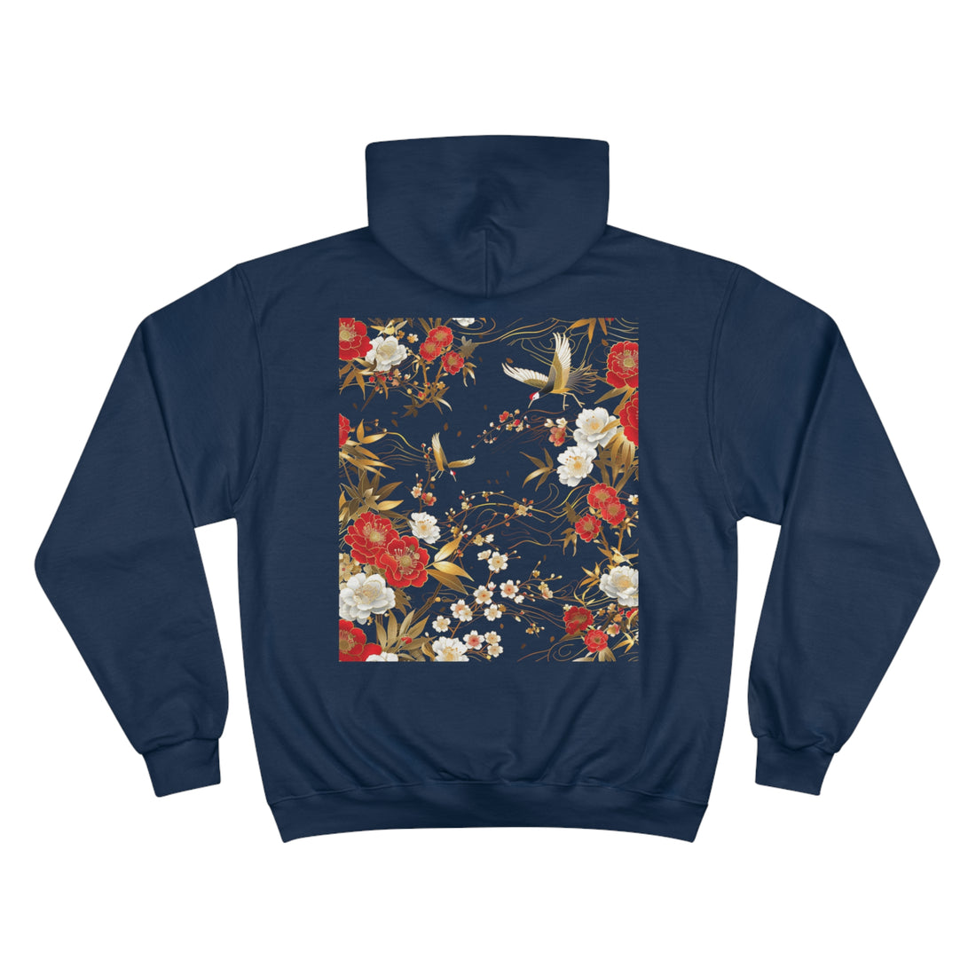 The Art of Harmony: Japanese Crane and Cherry Blossom Champion Eco Hoodie