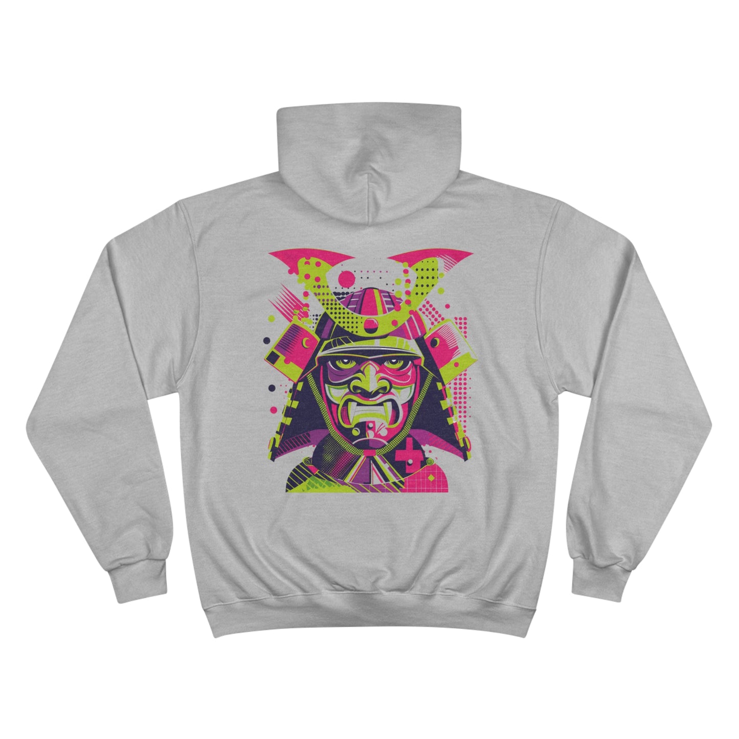 Pop Art Samurai Mask Champion Eco Hoodie - Neon Japanese Warrior Art Sustainable Streetwear