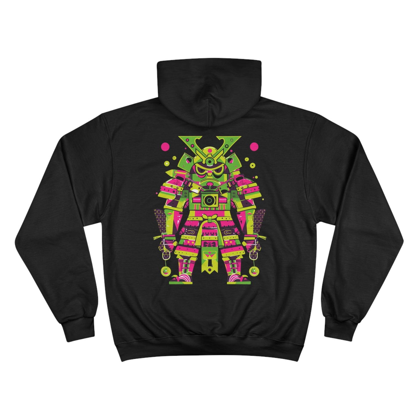 Neon Mecha Samurai Champion Eco Hoodie - Cyberpunk Japanese Warrior Art Sustainable Streetwear