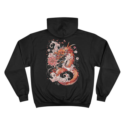 Red Dragon Lotus Hoodie | Japanese Wave Art Champion Eco Sweatshirt