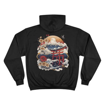 Great Wave Torii Champion Eco Hoodie - Mount Fuji Sunflower Japanese Art Sustainable Sweatshirt