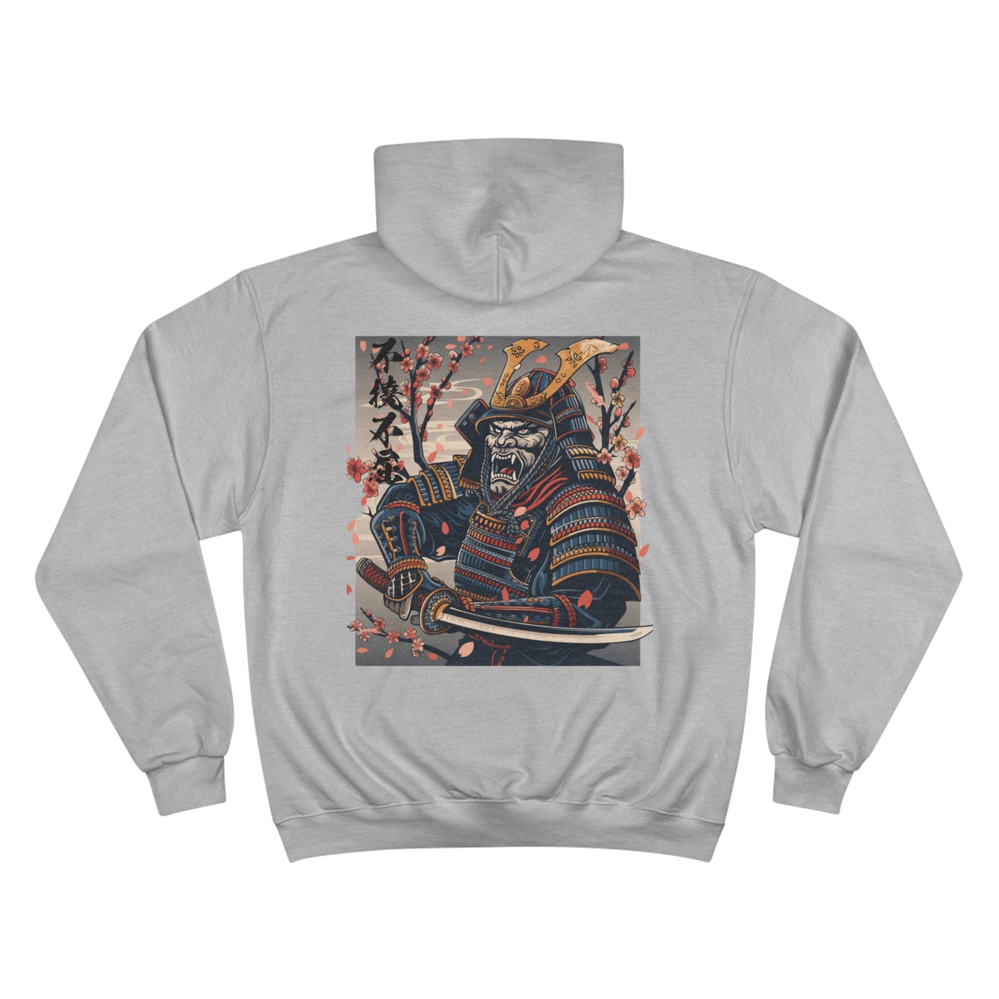 Fierce Samurai Warrior Champion Eco Hoodie - Japanese Battle Mask Cherry Blossom Art Sweatshirt