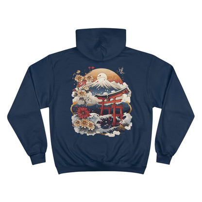 Great Wave Torii Champion Eco Hoodie - Mount Fuji Sunflower Japanese Art Sustainable Sweatshirt