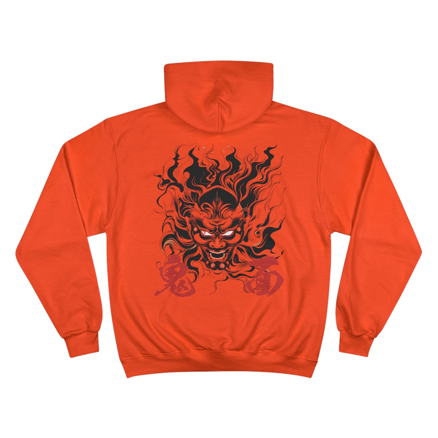 Japanese Oni Demon Mask Champion Eco Hoodie - Traditional Yokai Art Sweatshirt