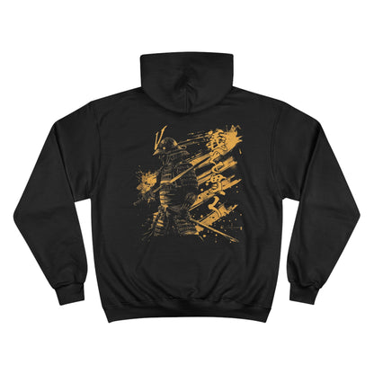 Dynamic Samurai Splash Art Champion Eco Hoodie - Japanese Warrior Calligraphy Sweatshirt