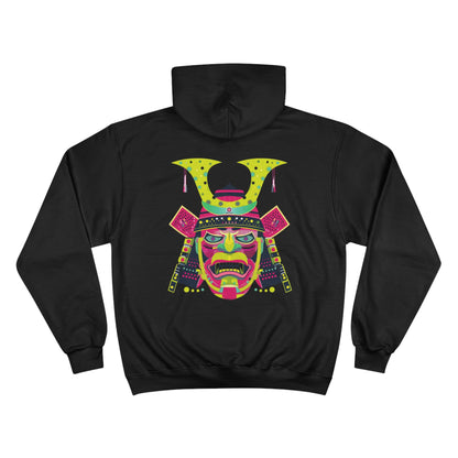 Neon Oni Mask Champion Eco Hoodie - Japanese Demon Pop Art Sustainable Streetwear