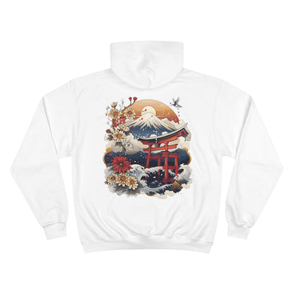 Great Wave Torii Champion Eco Hoodie - Mount Fuji Sunflower Japanese Art Sustainable Sweatshirt