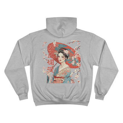 Japanese Geisha Cherry Blossom Art Champion Eco Hoodie - Traditional Asian Design Sweatshirt