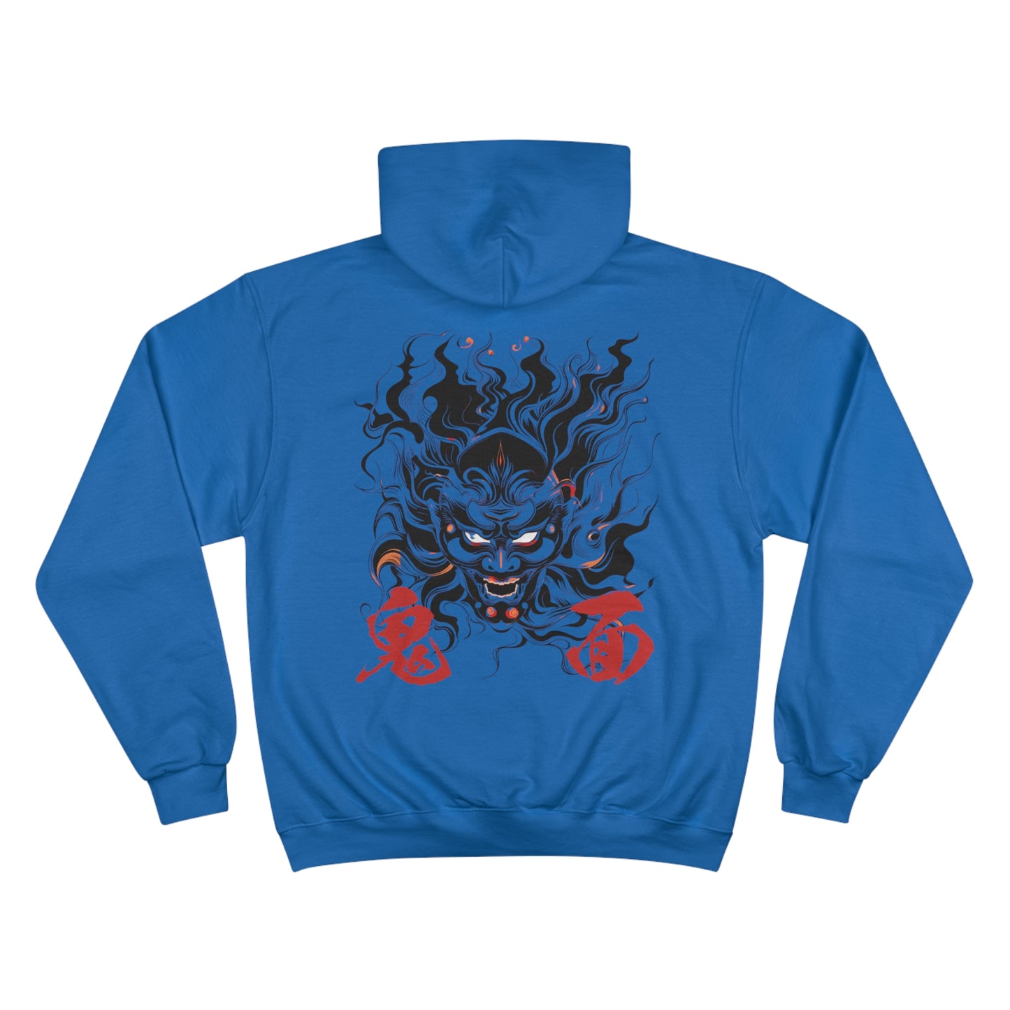 Japanese Oni Demon Mask Champion Eco Hoodie - Traditional Yokai Art Sweatshirt