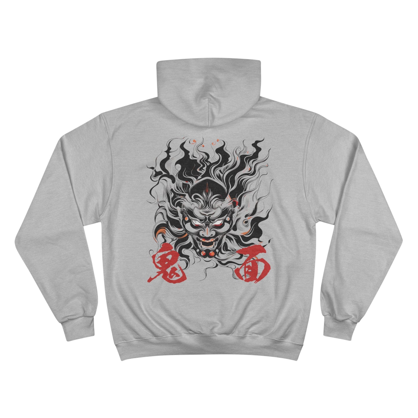 Japanese Oni Demon Mask Champion Eco Hoodie - Traditional Yokai Art Sweatshirt