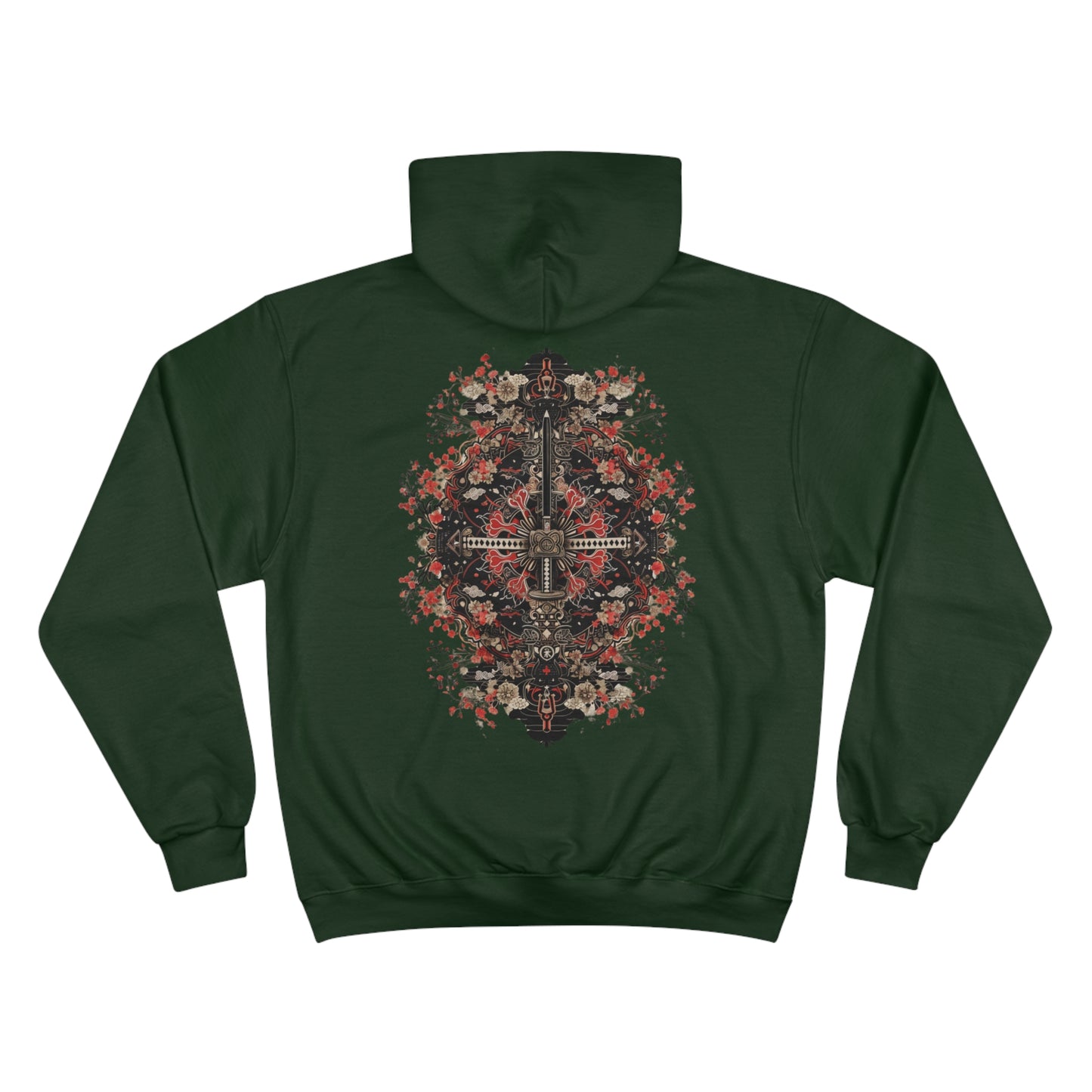 Sacred Katana Mandala Hoodie - Japanese Floral Champion Sweatshirt