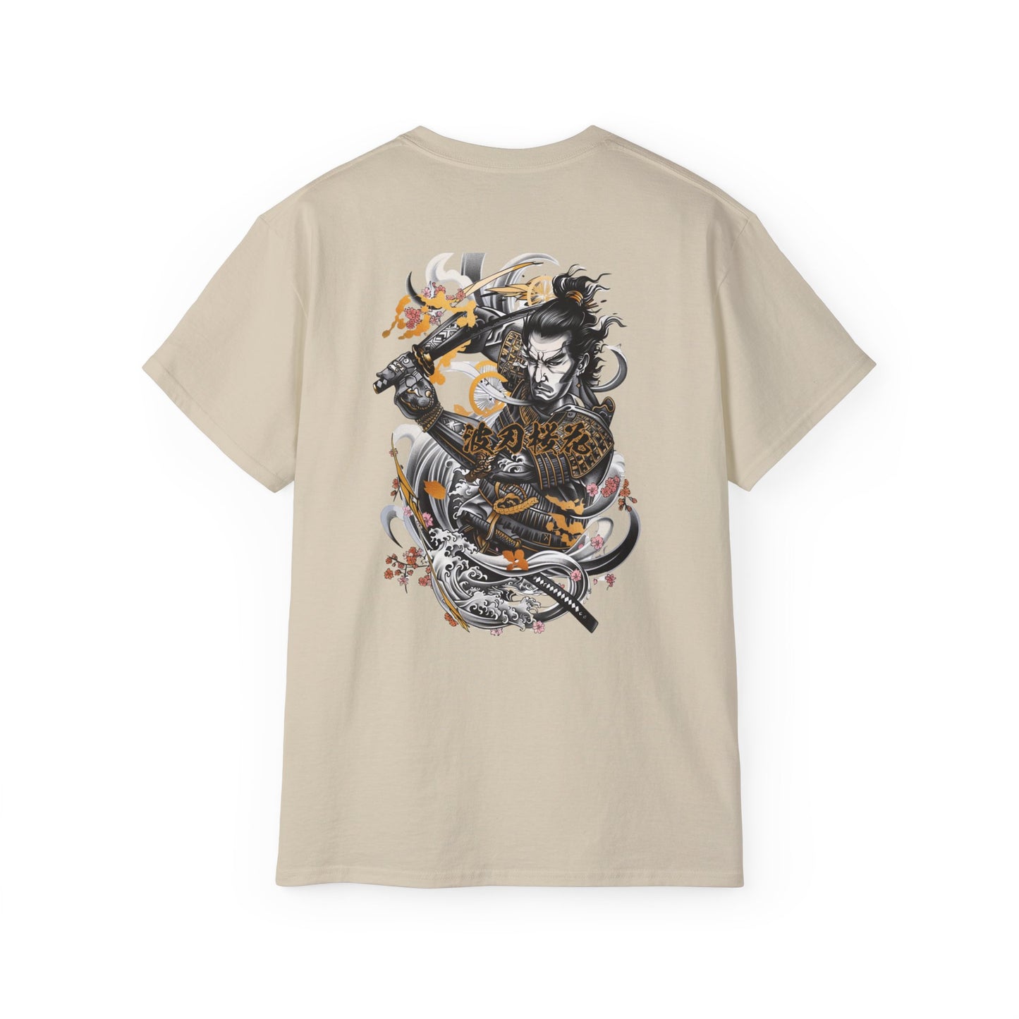 Japanese Samurai Waves T-Shirt | Katana Warrior Cherry Blossom Art Graphic Tee