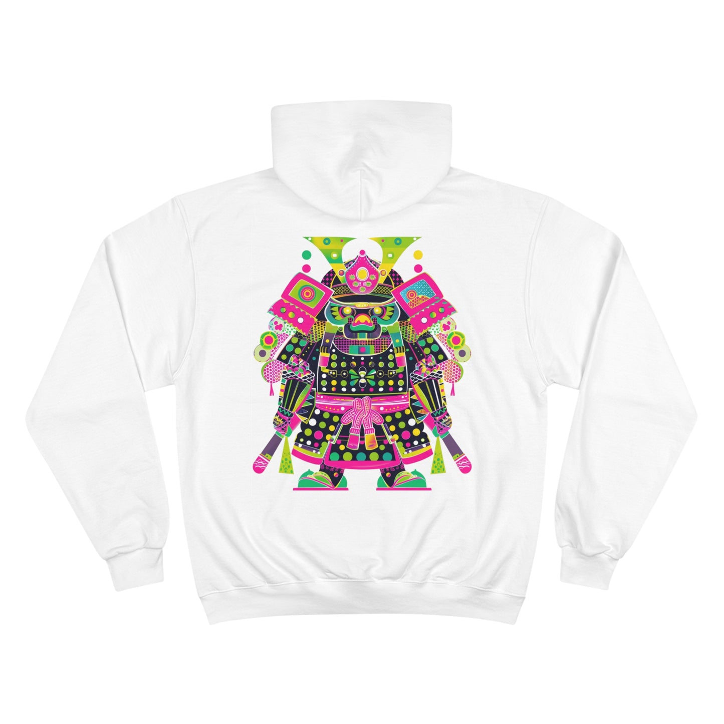 Electric Samurai Champion Eco Hoodie - Neon Pop Art Japanese Warrior Sustainable Streetwear