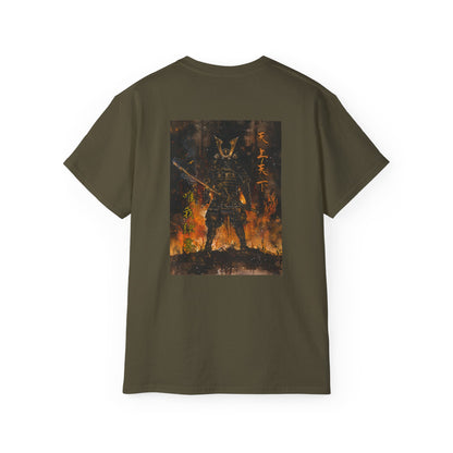 Inferno Samurai Japanese Armor T-Shirt - Flaming Warrior Back Print Tee