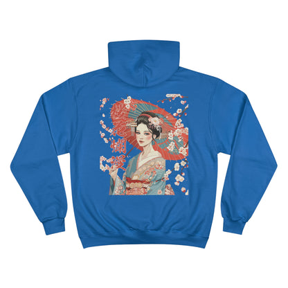 Japanese Geisha Cherry Blossom Art Champion Eco Hoodie - Traditional Asian Design Sweatshirt