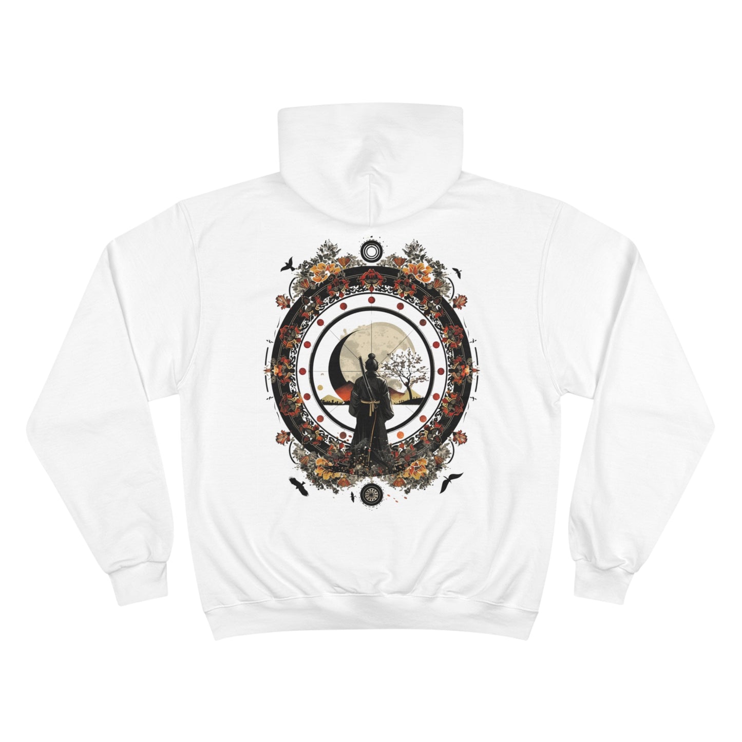 Lone Samurai Moon Hoodie - Japanese Warrior Art Champion Sweatshirt