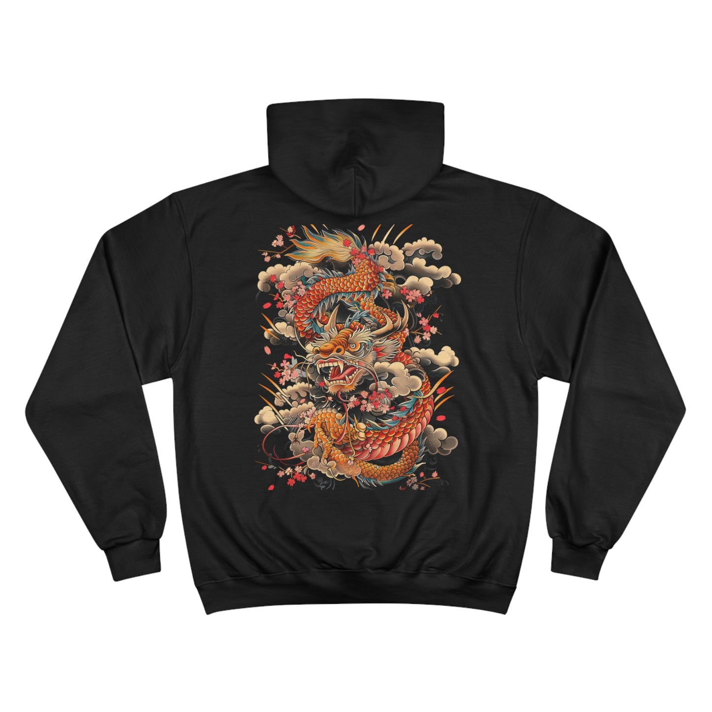 Golden Dragon Storm Hoodie | Japanese Tattoo Art Champion Eco Sweatshirt