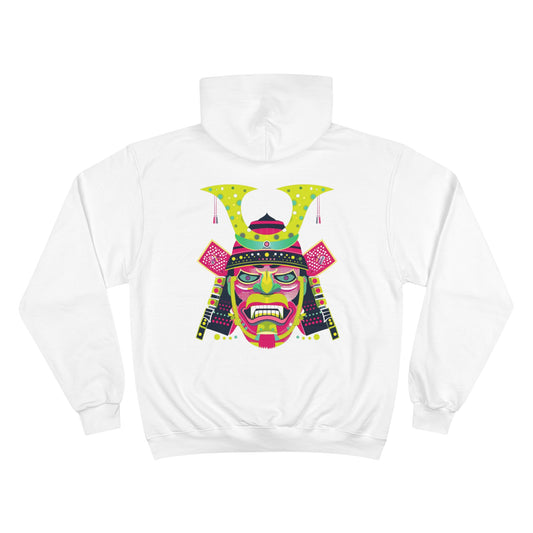 Neon Oni Mask Champion Eco Hoodie - Japanese Demon Pop Art Sustainable Streetwear