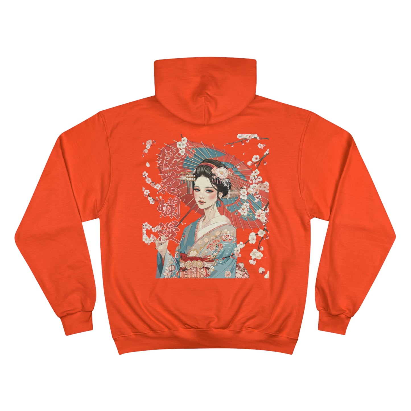 Japanese Geisha Cherry Blossom Art Champion Eco Hoodie - Traditional Asian Design Sweatshirt