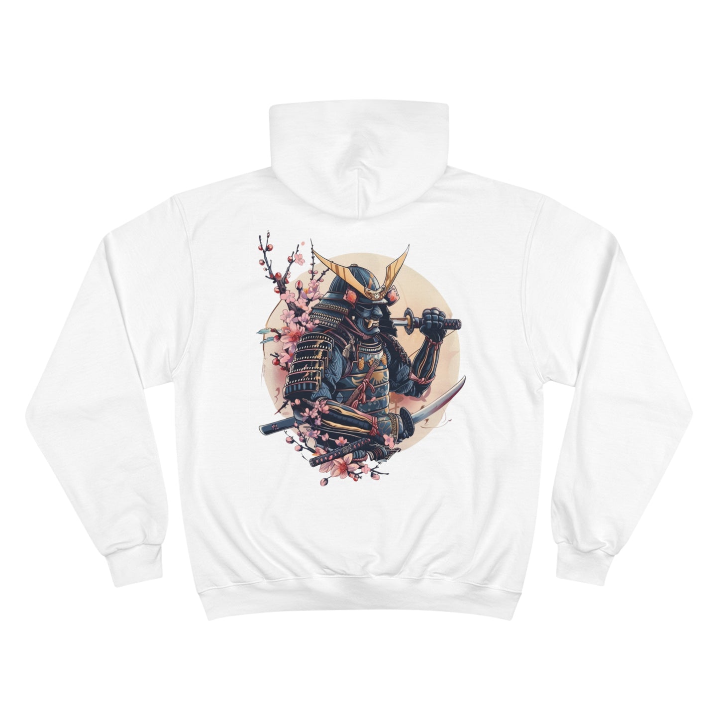 Dual Blade Samurai Champion Eco Hoodie - Japanese Warrior Cherry Blossom Moon Art Sweatshirt