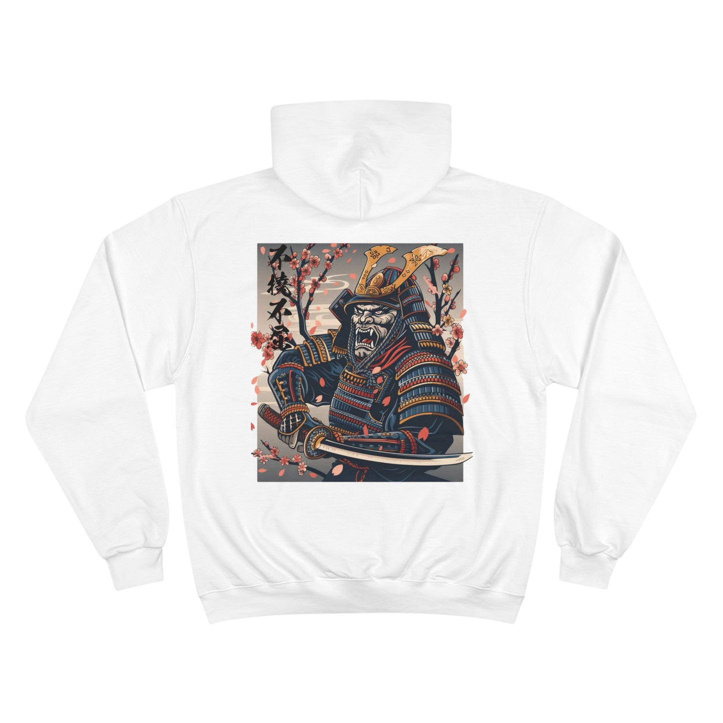 Fierce Samurai Warrior Champion Eco Hoodie - Japanese Battle Mask Cherry Blossom Art Sweatshirt