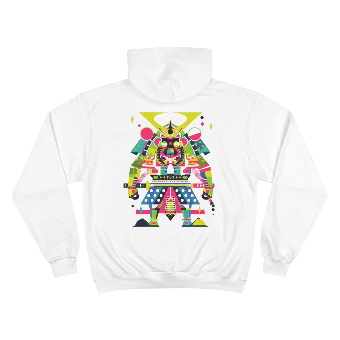 Geometric Samurai Champion Eco Hoodie - Modern Pop Art Japanese Warrior Sustainable Streetwear White