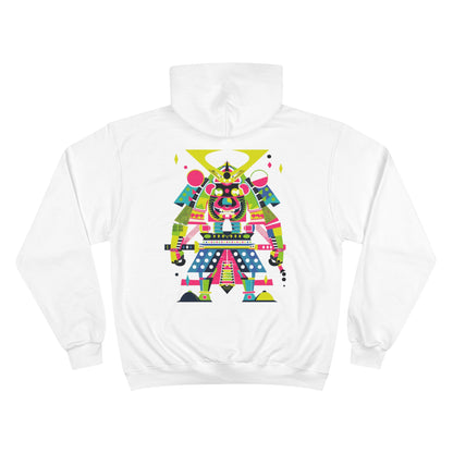 Geometric Samurai Champion Eco Hoodie - Modern Pop Art Japanese Warrior Sustainable Streetwear White