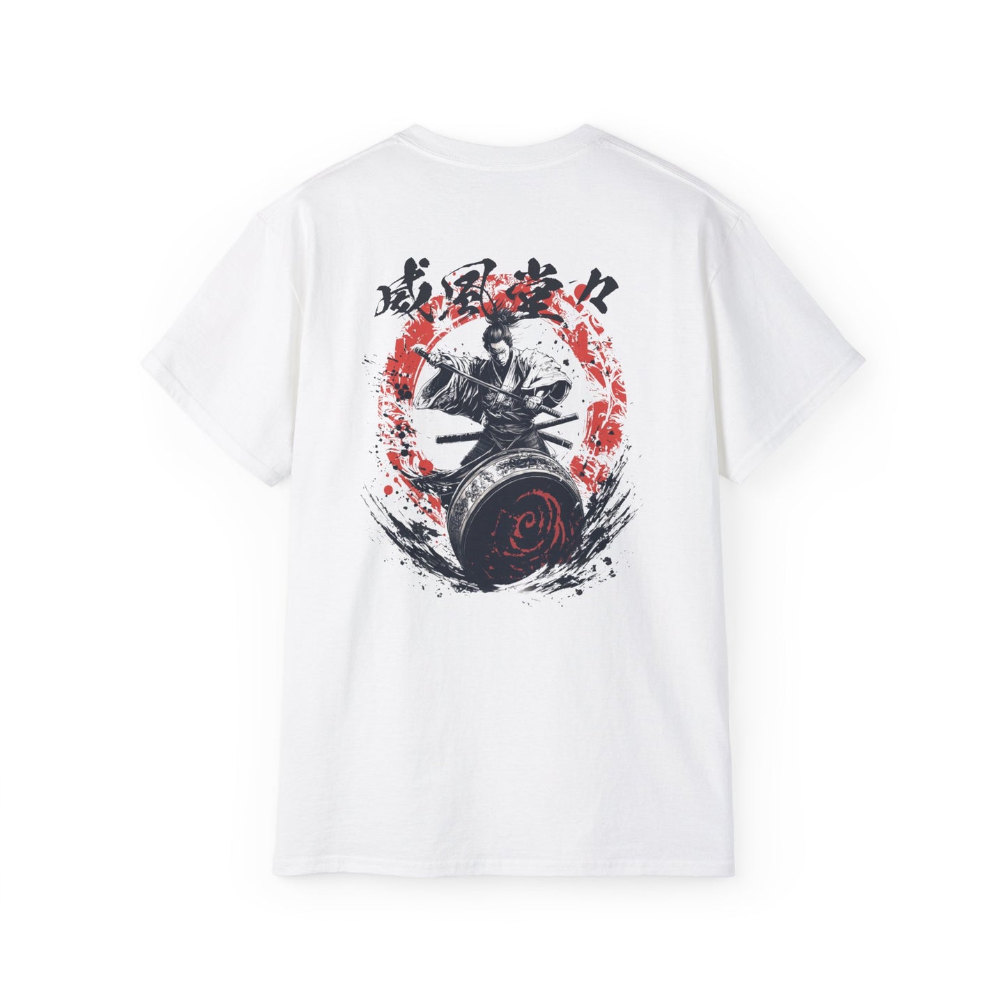 Ifuu Doudou (威風堂々) Japanese Samurai T-Shirt - Taiko Drum Warrior Design with Traditional Kanji Art