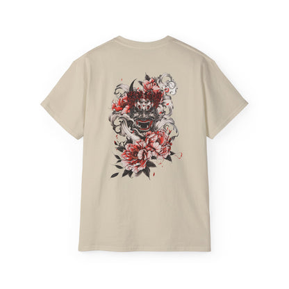 Japanese Oni Mask Peony T-Shirt | Traditional Hannya Demon Art Graphic Tee