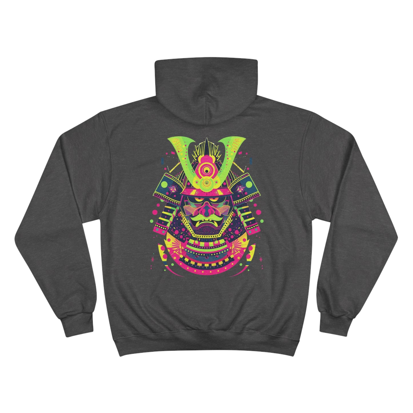 Neon Samurai Helmet Champion Eco Hoodie - Modern Japanese Warrior Art Sustainable Streetwear