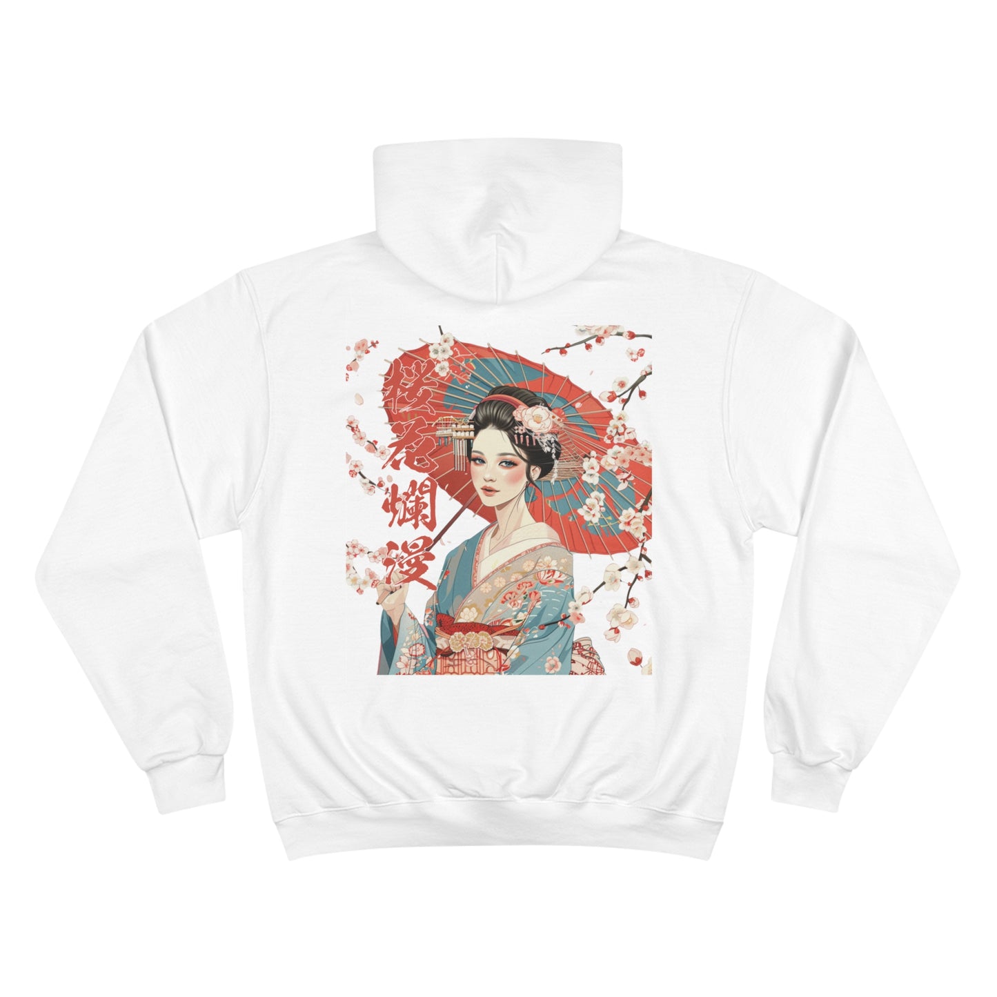 Japanese Geisha Cherry Blossom Art Champion Eco Hoodie - Traditional Asian Design Sweatshirt