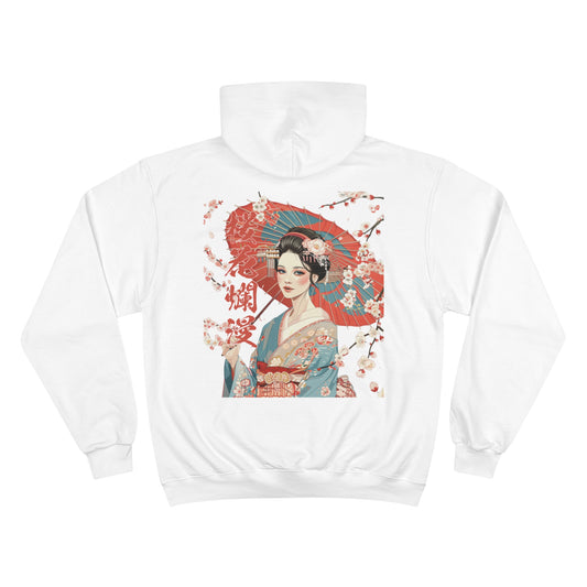 Japanese Geisha Cherry Blossom Art Champion Eco Hoodie - Traditional Asian Design Sweatshirt