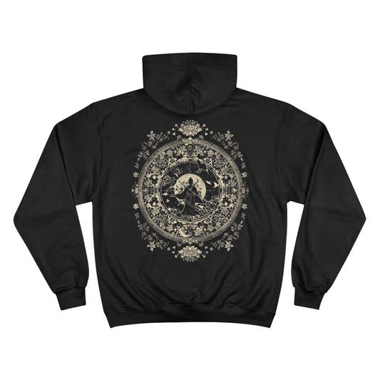 Celestial Samurai Mandala Hoodie - Mystic Japanese Art Champion Sweatshirt Black