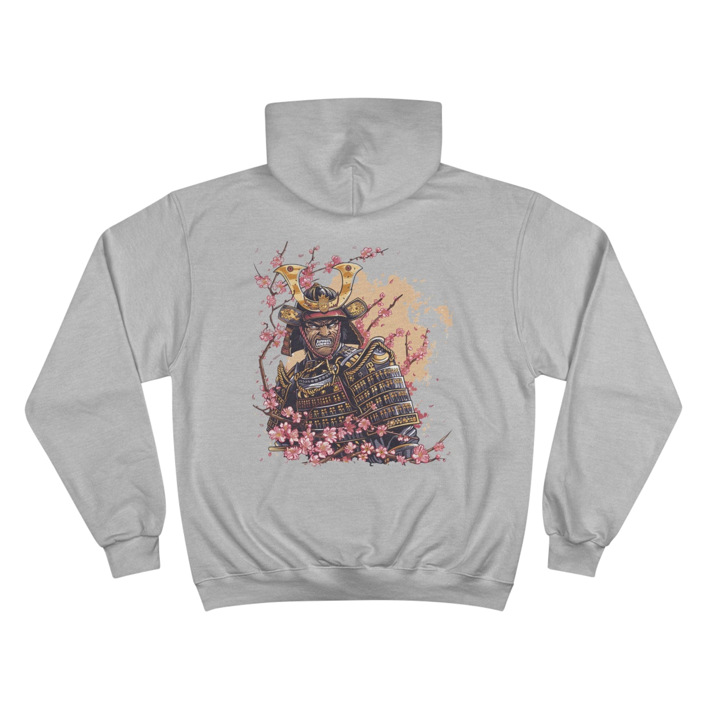 Fierce Samurai Warrior Kabuto Helmet Cherry Blossom Hoodie - Japanese Art Champion Eco Sweatshirt