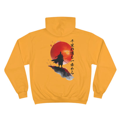 Rising Sun Samurai Hoodie - Japanese Warrior Silhouette Champion Sweatshirt