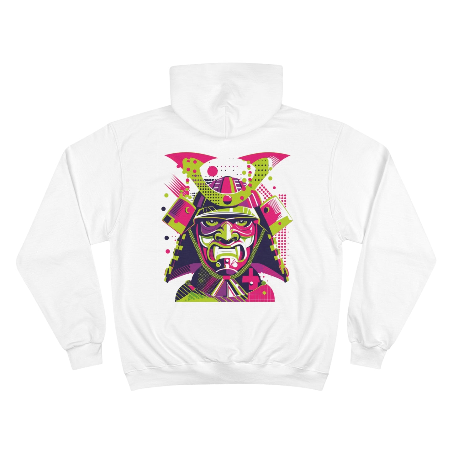 Pop Art Samurai Mask Champion Eco Hoodie - Neon Japanese Warrior Art Sustainable Streetwear