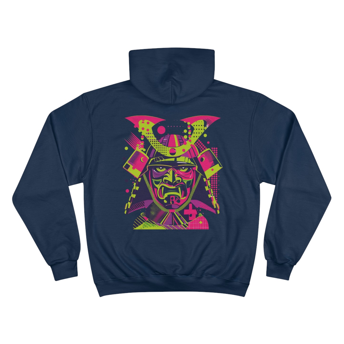 Pop Art Samurai Mask Champion Eco Hoodie - Neon Japanese Warrior Art Sustainable Streetwear