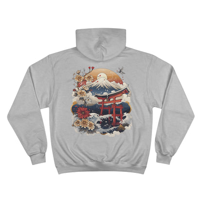 Great Wave Torii Champion Eco Hoodie - Mount Fuji Sunflower Japanese Art Sustainable Sweatshirt