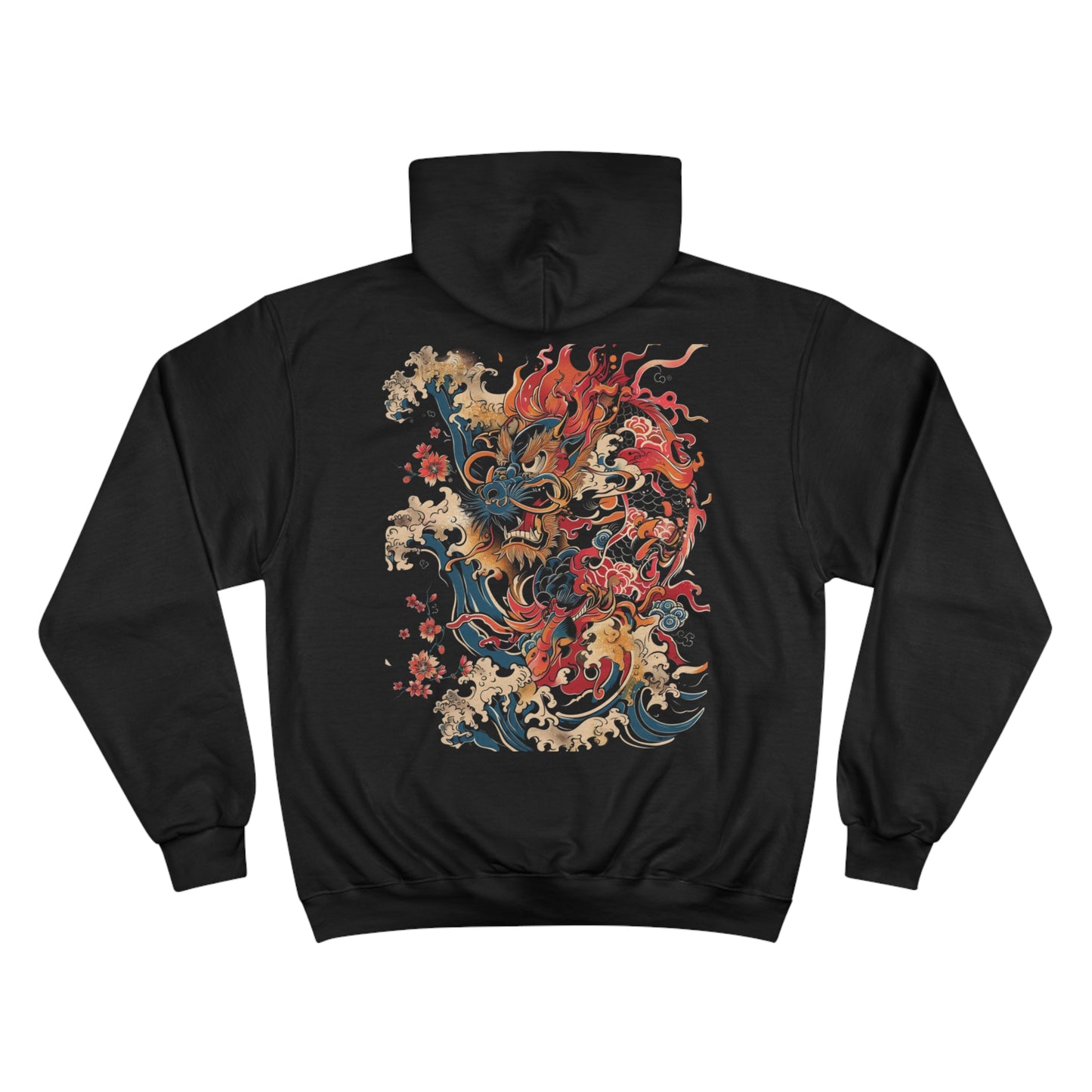 Dragon Wave Cherry Blossom Hoodie | Japanese Ocean Art Champion Eco Sweatshirt