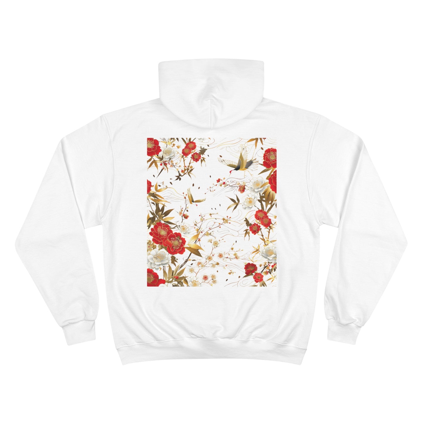 Japanese Crane and Cherry Blossom Champion Eco Hoodie - Elegant Asian Floral Design Premium Sweatshirt