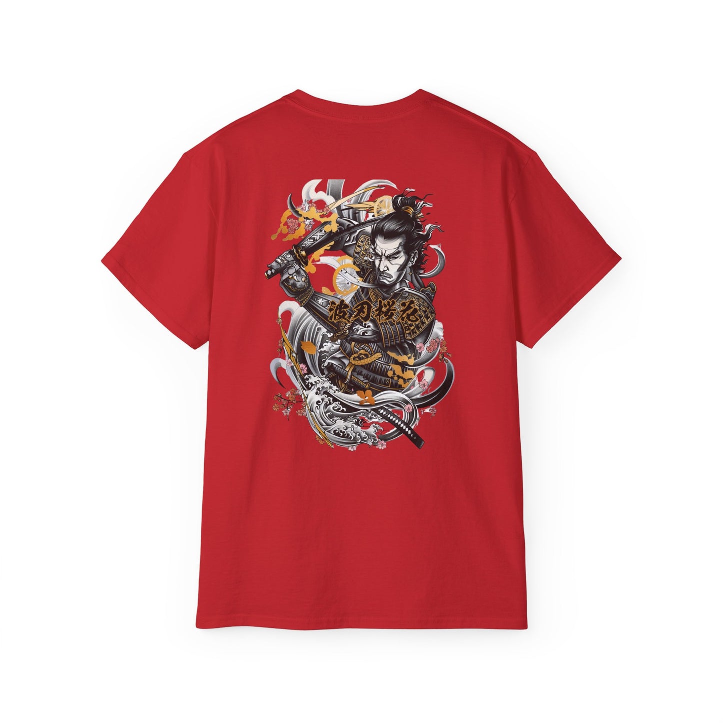 Japanese Samurai Waves T-Shirt | Katana Warrior Cherry Blossom Art Graphic Tee