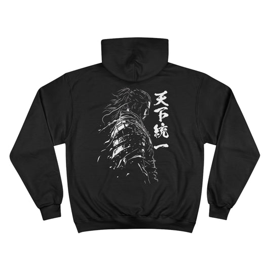 Samurai Spirit Champion Hoodie - Japanese Warrior Portrait Art Sweatshirt in Black