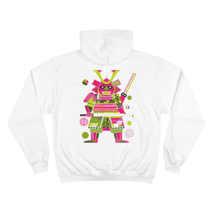 Kawaii Samurai Champion Eco Hoodie - Pink Geometric Japanese Warrior Art Sustainable Streetwear White