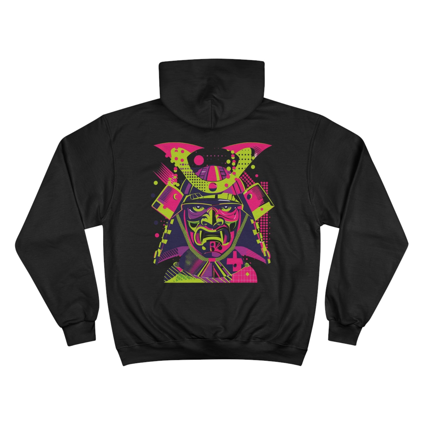 Pop Art Samurai Mask Champion Eco Hoodie - Neon Japanese Warrior Art Sustainable Streetwear