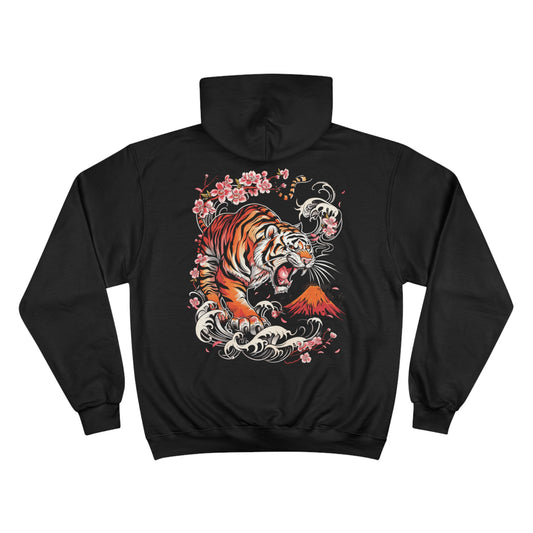 Japanese Tiger Mount Fuji Hoodie | Cherry Blossom Art Champion Eco Sweatshirt