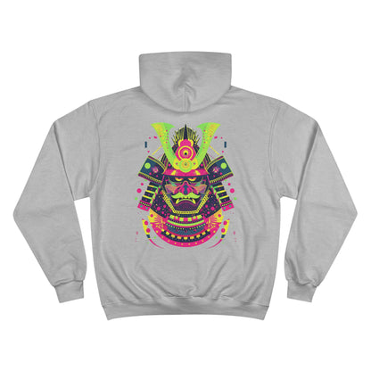 Neon Samurai Helmet Champion Eco Hoodie - Modern Japanese Warrior Art Sustainable Streetwear