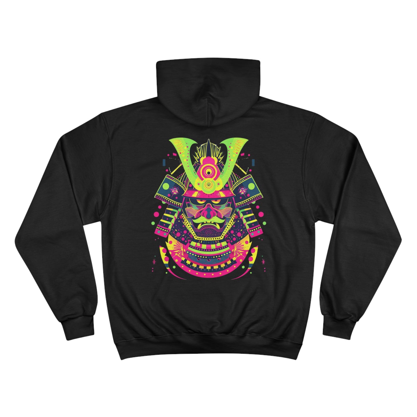 Neon Samurai Helmet Champion Eco Hoodie - Modern Japanese Warrior Art Sustainable Streetwear