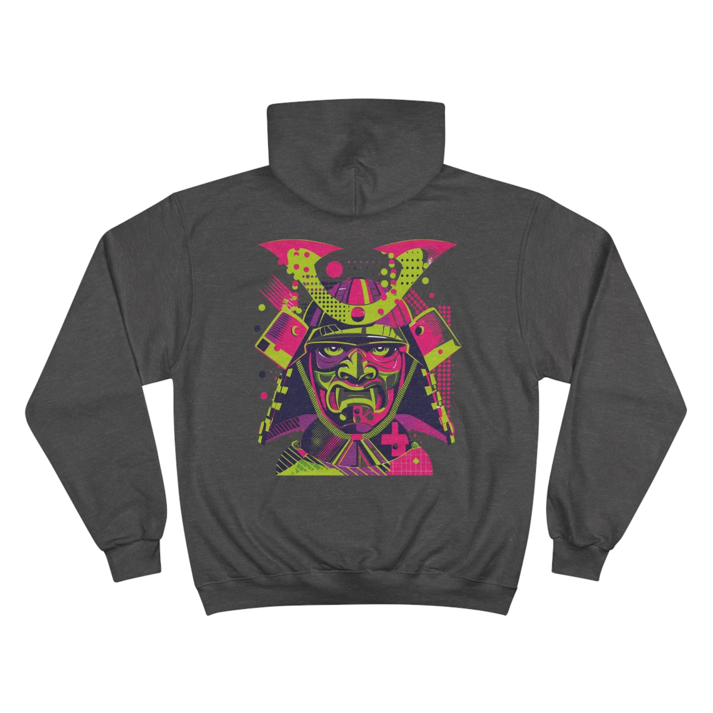 Pop Art Samurai Mask Champion Eco Hoodie - Neon Japanese Warrior Art Sustainable Streetwear