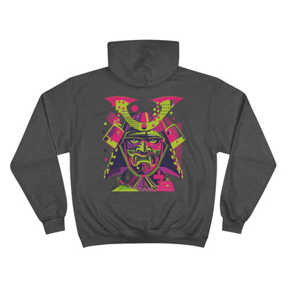 Pop Art Samurai Mask Champion Eco Hoodie - Neon Japanese Warrior Art Sustainable Streetwear